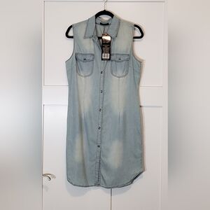 Ocean Blue New Chambray Button Down Sleeveless Midi Dress Fading Soft Size Large